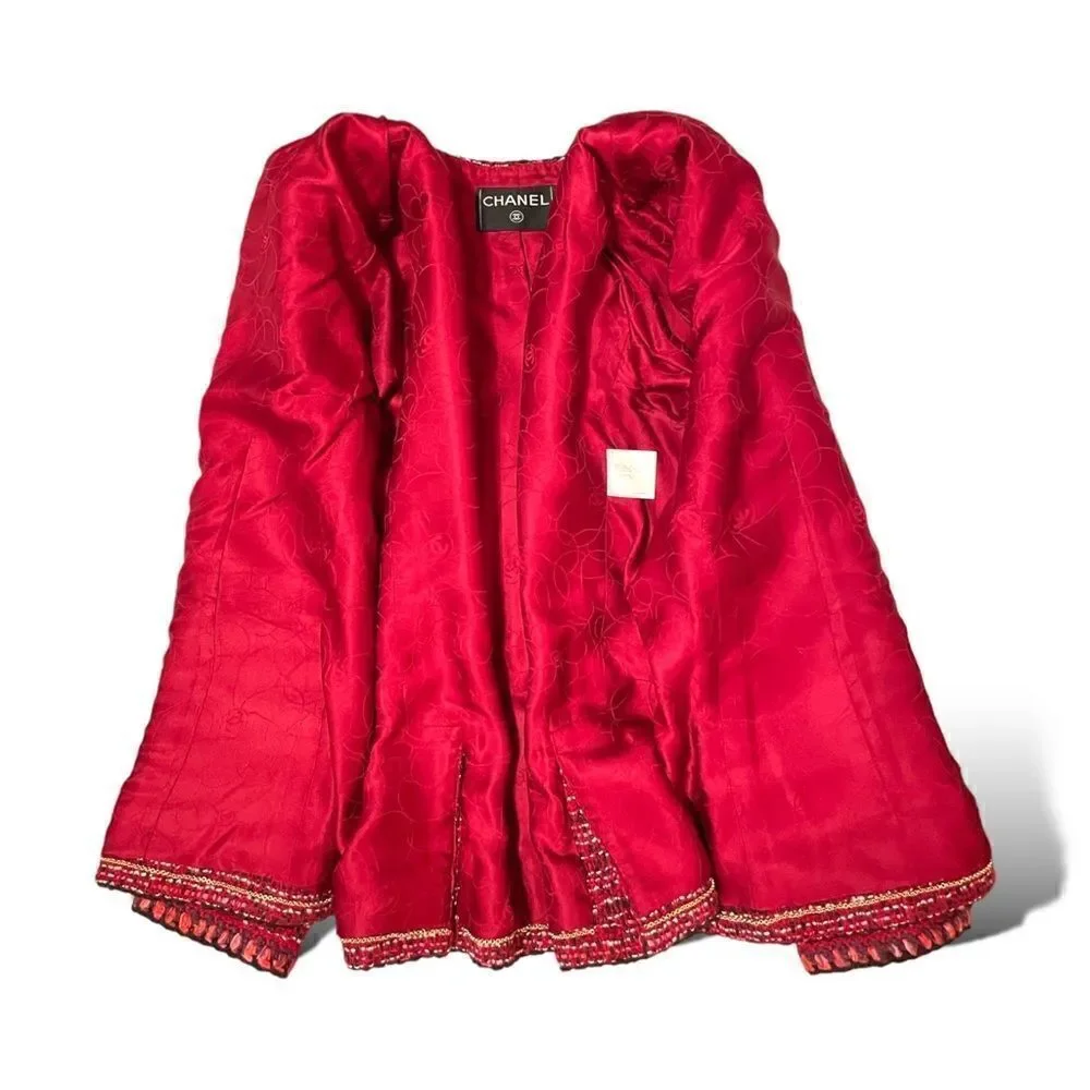 CHANEL Vintage FALL 2001 Collection Burgundy Tweed Patterned Jacket